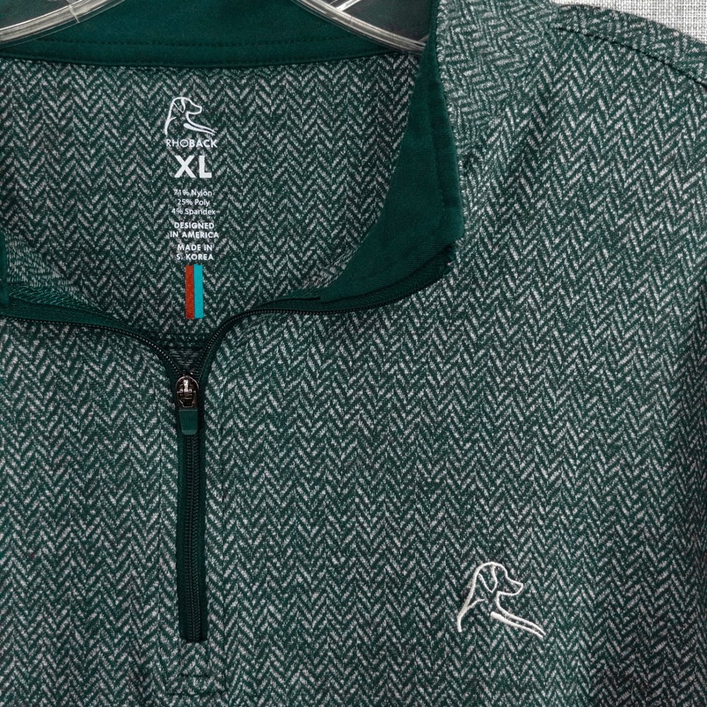 Rhoback Herringbone Jacquard Performance Q-Zip Men's XL Dark Olive Golf Pullover